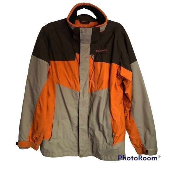 Vtg COLUMBIA Bugaboo Brown Orange Tan Colorblock Fleece Lined Collar Jacket M - Picture 1 of 12